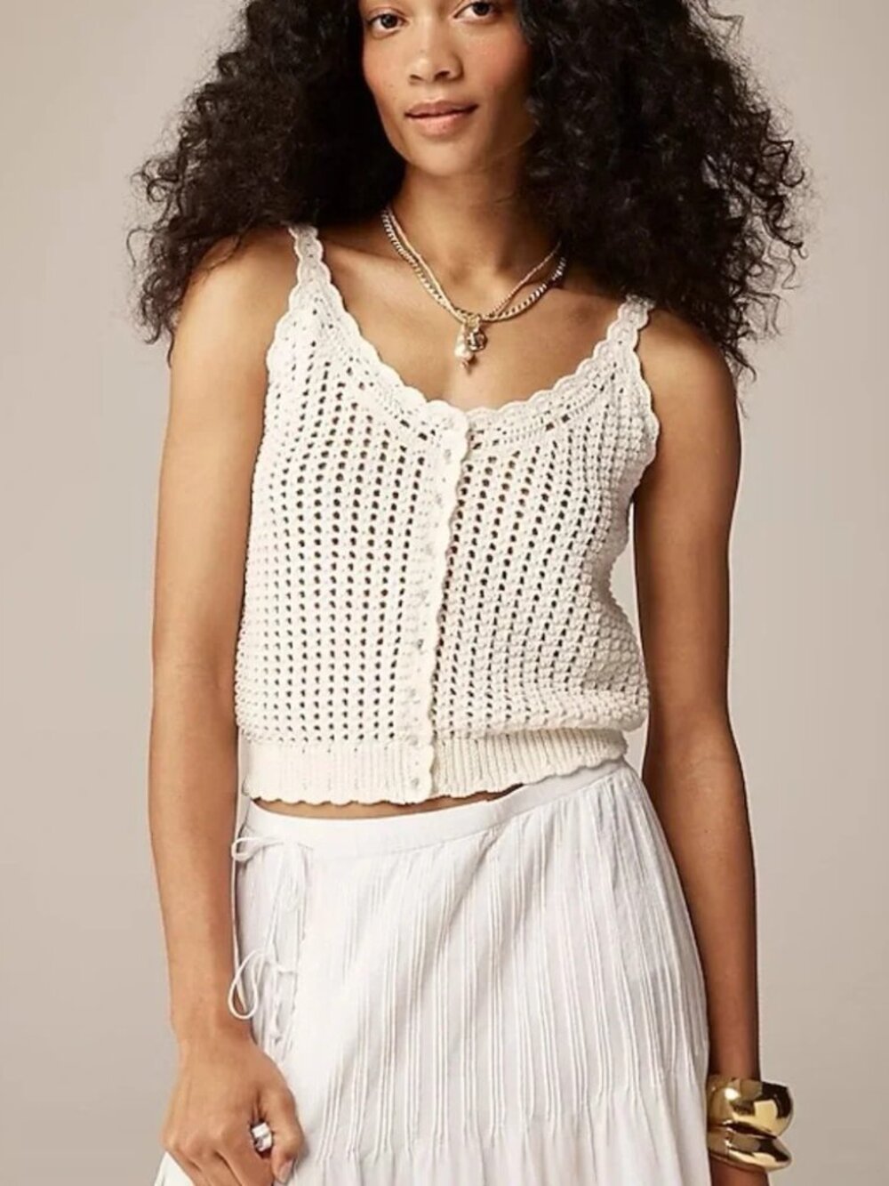 J Crew Crochet Button-Up Sweater Tank M NWT